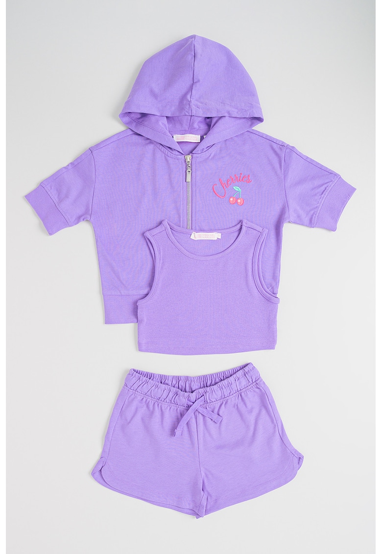 Set de hanorac din bumbac cu maneci scurte - top si pantaloni scurti - 3 piese - Lila