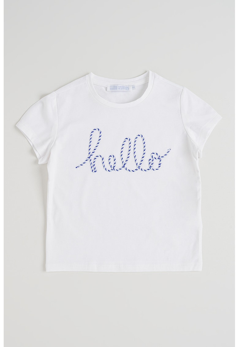Tricou din amestec de bumbac cu imprimeu text - Albastru pastel/Alb optic