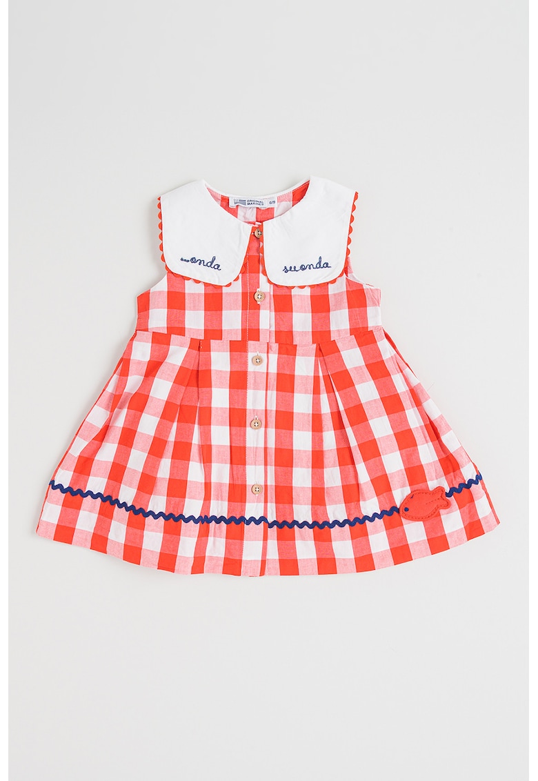 Rochie evazata din bumbac cu model in carouri - Rosu/Alb
