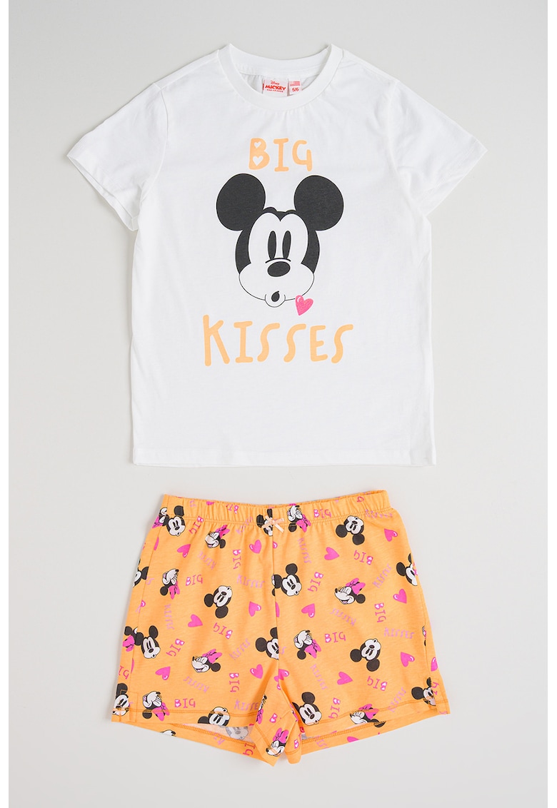 Pijama scurta cu model cu Mickey Mouse - Alb/Ocru
