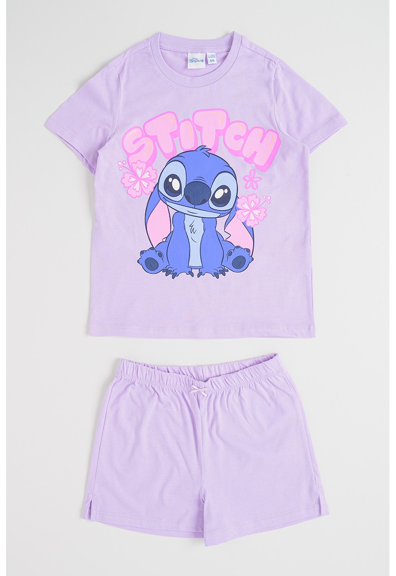 Pijama din bumbac cu imprimeu cu Stitch - Lila
