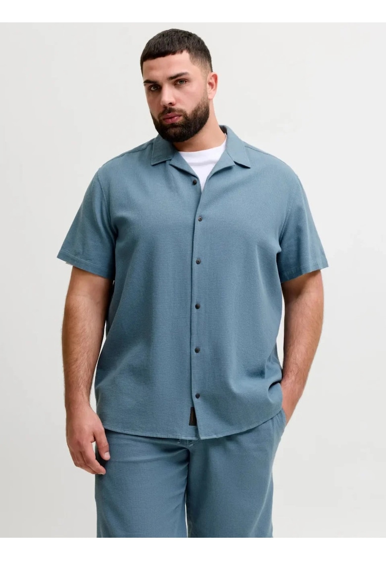 Plus Camasa Waffle - barbati big sizes - Resort Shirt - Albastru inchis -