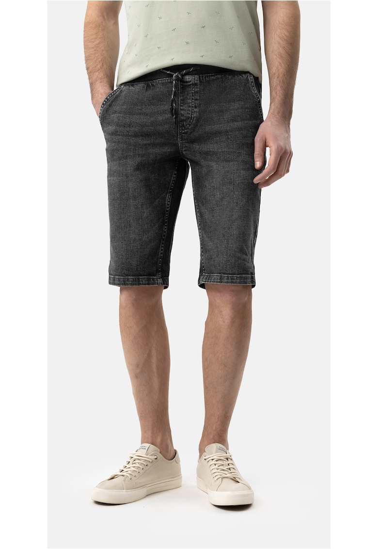 Blugi scurti bambati din bumbac - buzunare - talie elastica cu snur - Regular Fit - E-Carst - grafit - Gri grafit
