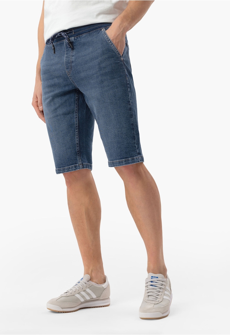 Blugi scurti bambati din bumbac - buzunare - talie elastica cu snur - Regular Fit - E-Carst - albastru marin - Albastru marin
