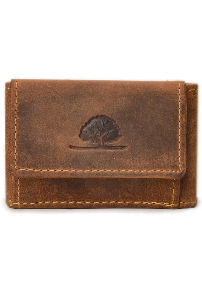Portofel unisex piele naturala maro antichizat 8.5 x 6 cm - Vintage - Maro antichizat