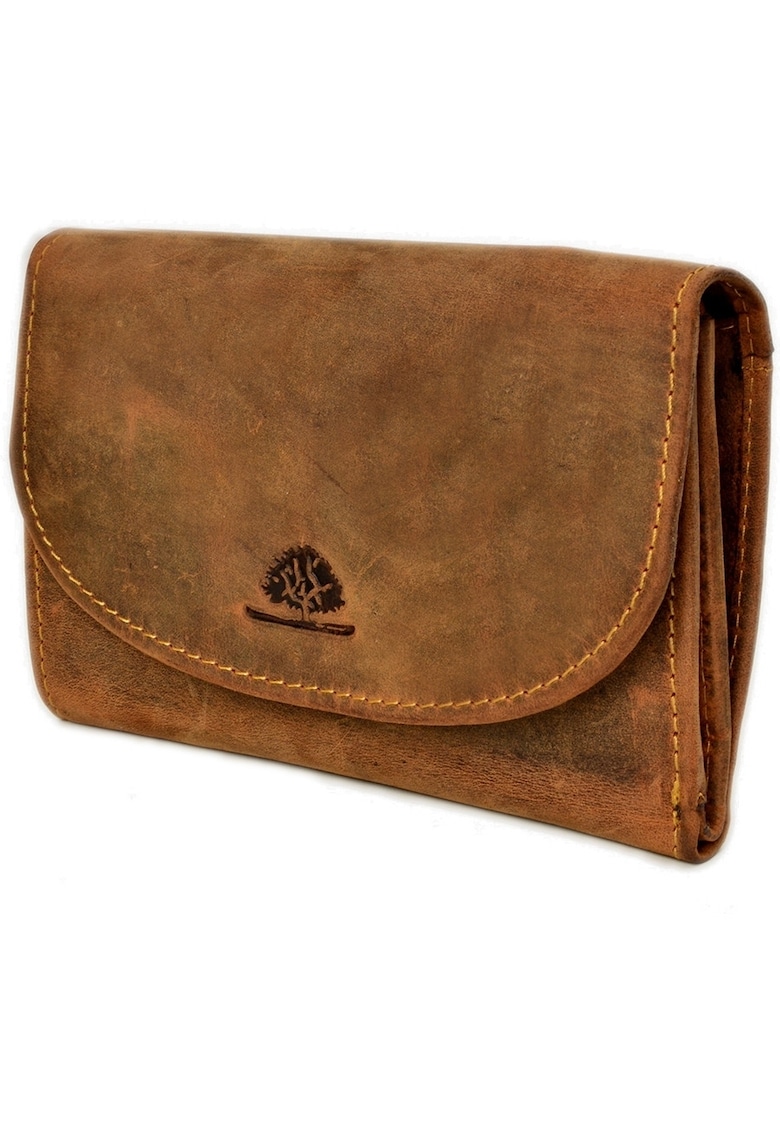 Portofel unisex piele naturala maro antichizat 15 x 11 cm - Vintage -