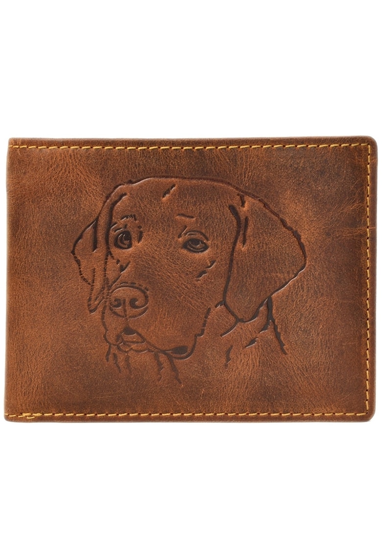 Portofel barbati piele naturala maro antichizat 12.5 x 9.5 x 2.5 cm - Vintage Labrador - Maro antichizat