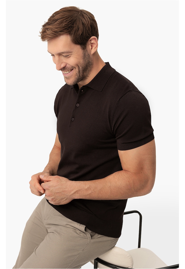 Tricou polo barbati - tricotat - cu mansete - O-Moro - maro inchis - Maro inchis