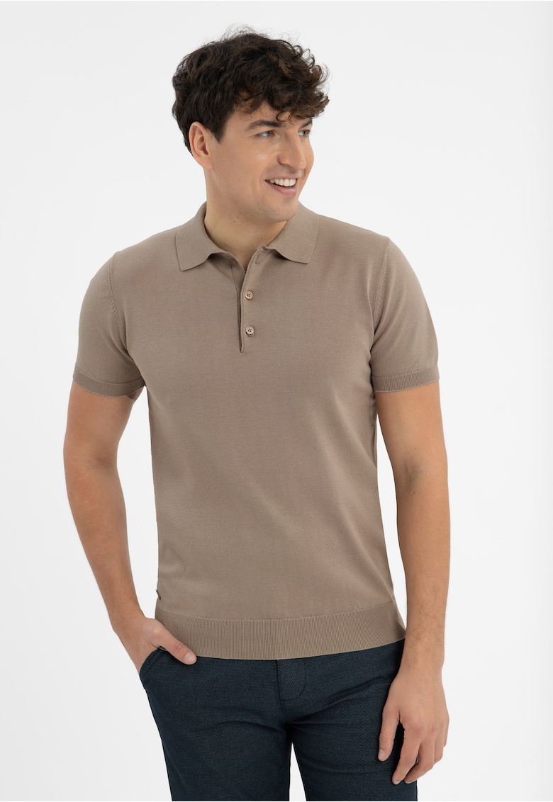 Tricou polo barbati - tricotat - cu mansete - O-Moro - bej - Bej