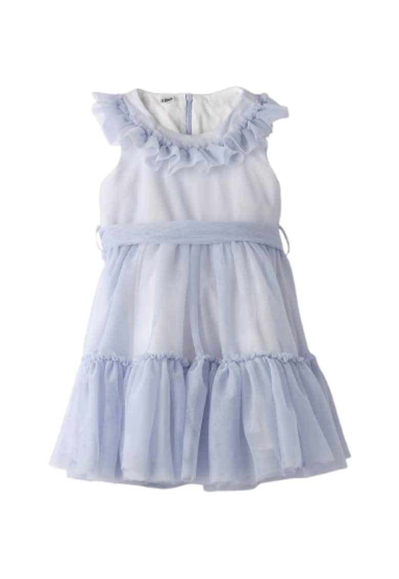 Rochie Eleganta iDO din Tulle cu Volane si Captuseala Bumbac - Albastru deschis