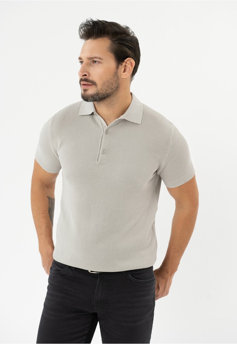 Tricou polo barbati din bumbac - tricotat - O-Lizar - gri melange - Gri melange