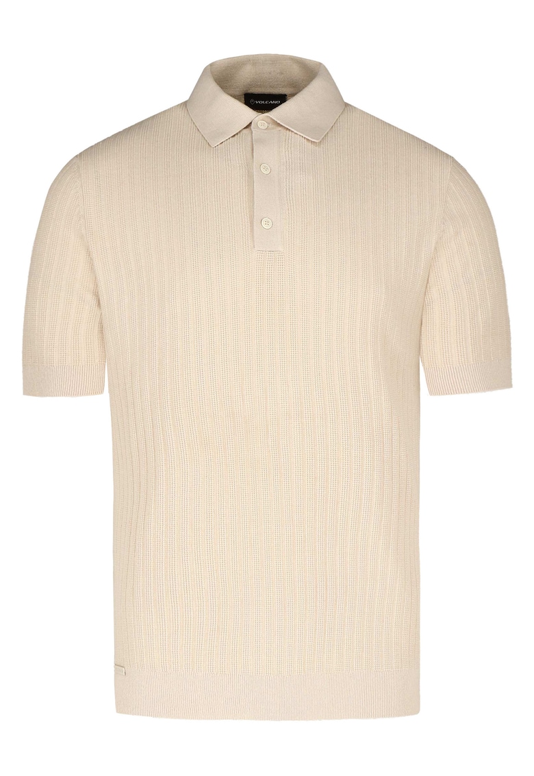 Tricou polo barbati din bumbac - tricotat - cu mansete - O-Drumi - crem - Crem