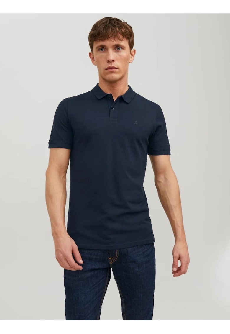 Tricou polo Basic - Slim Fit - din bumbac - Bleumarin inchis