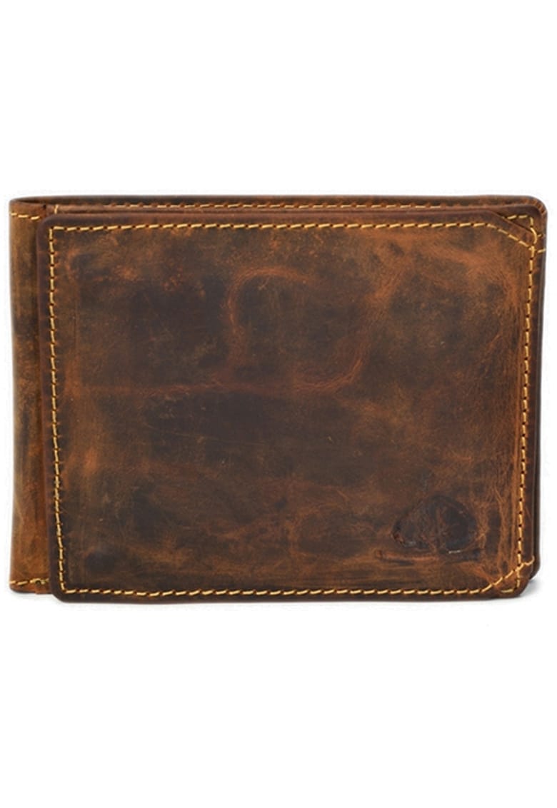 Portofel barbati piele naturala maro antichizat 12.5 x 9.5 x 2 cm - Vintage - Maro antichizat