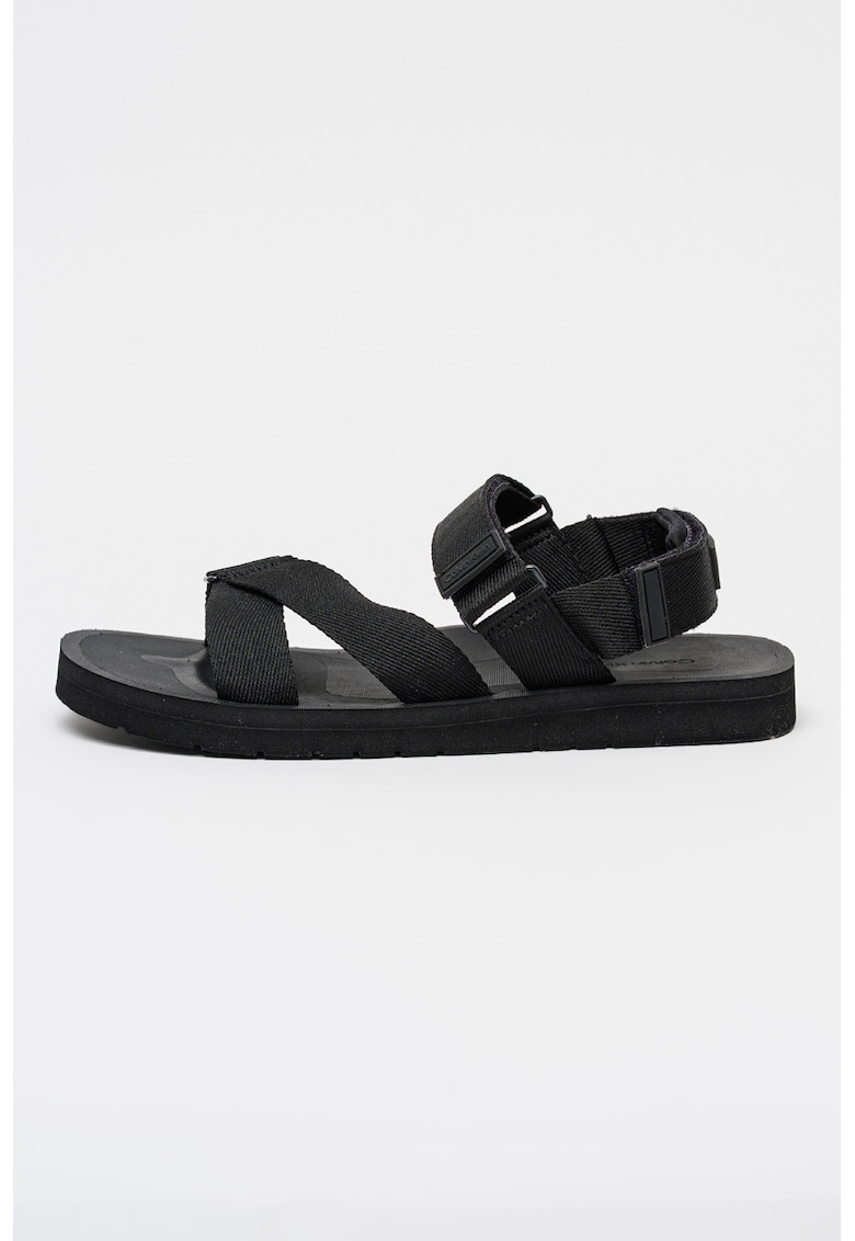 Sandale din material textil cu velcro - Negru