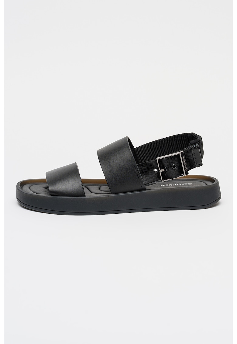 Sandale de piele cu talpa plata si catarama - Negru