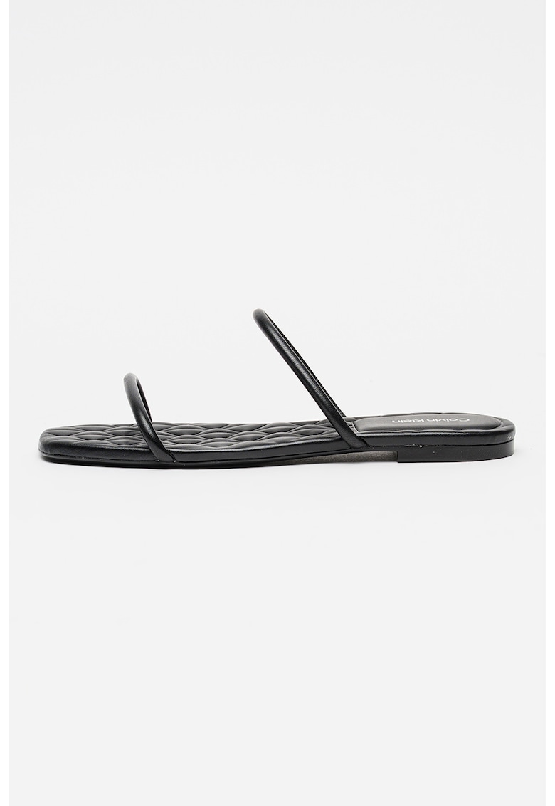 Papuci de piele cu barete duble - Negru