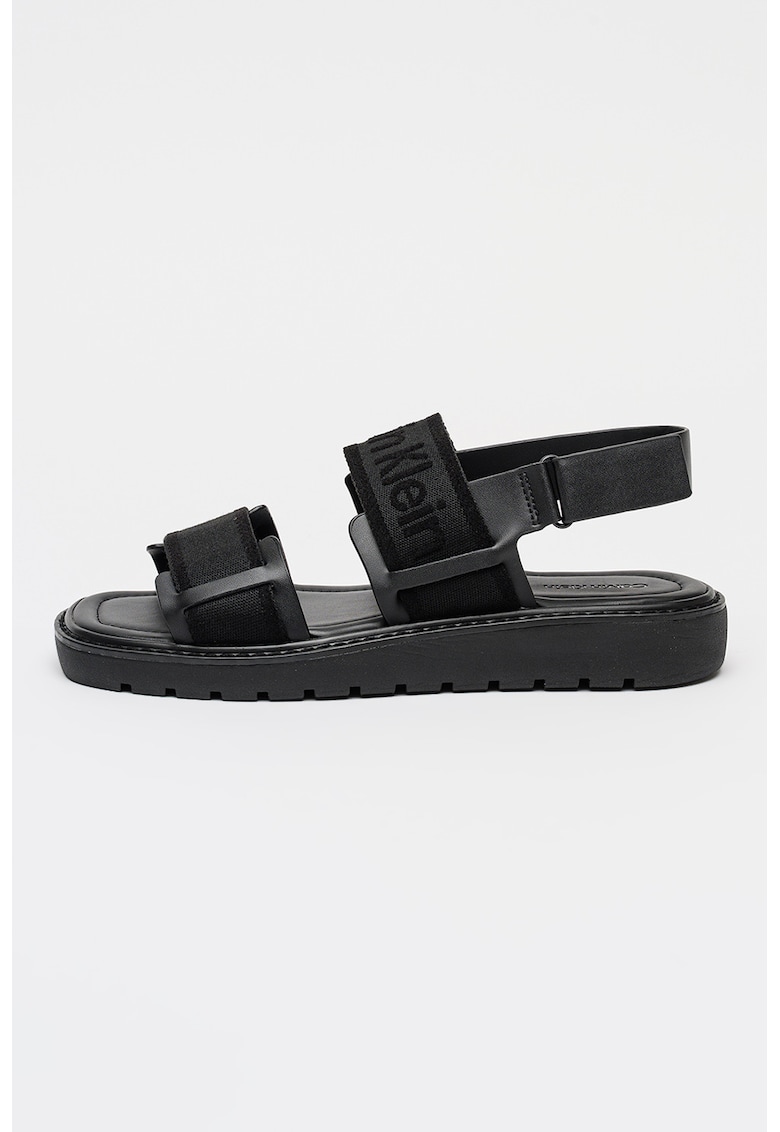 Sandale cu velcro si logo - Negru/Gri antracit