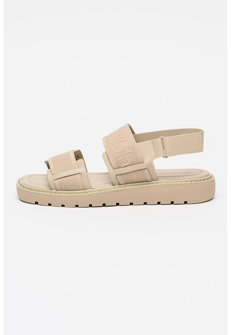 Sandale cu velcro si logo - Maro nisip