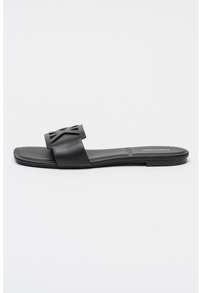 Papuci de piele cu logo - Negru