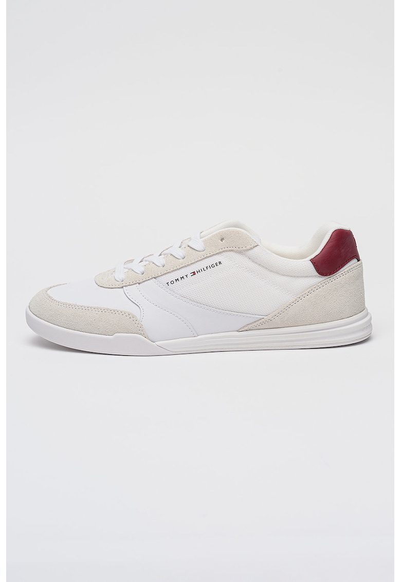 Pantofi sport low-cut cu segmente de piele intoarsa - Alb optic/Violet tyrian/Alb murdar