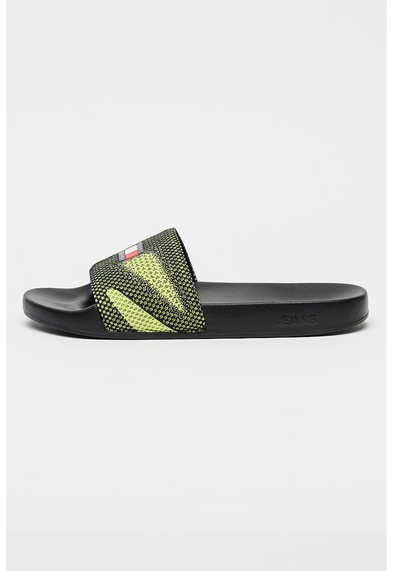 Papuci de plasa cu logo - Negru/Verde lime