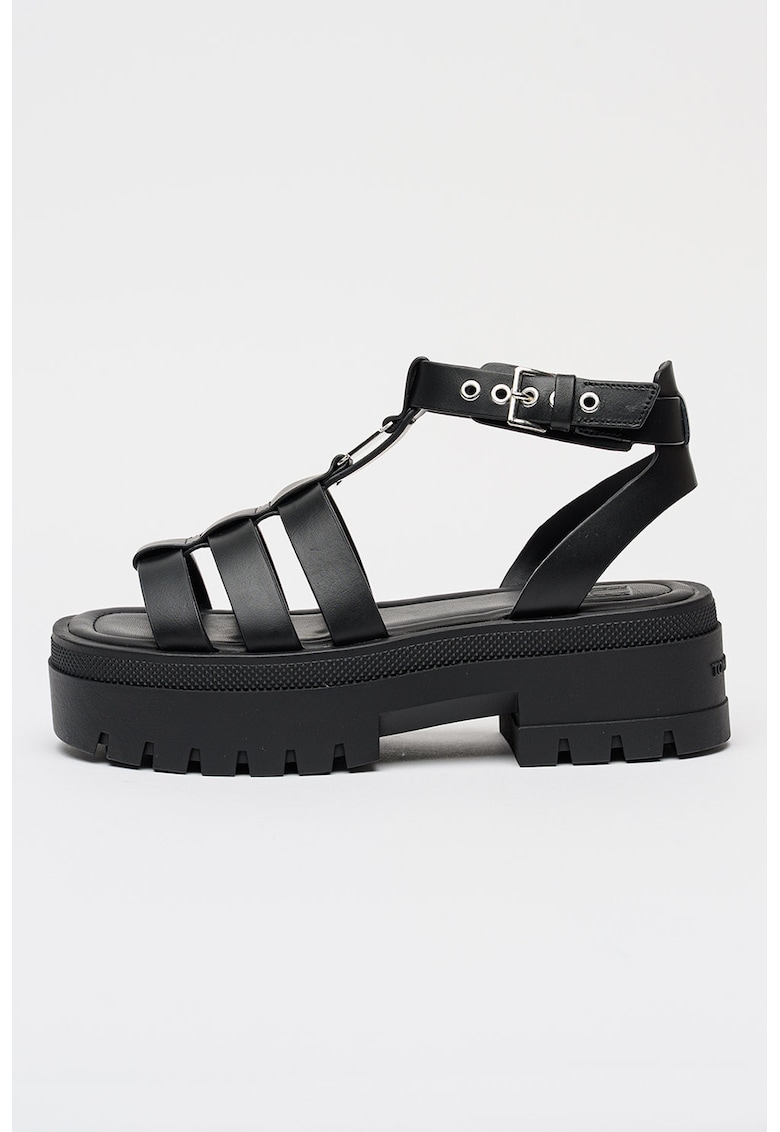 Sandale fisherman de piele cu aspect masiv - Negru/Argintiu