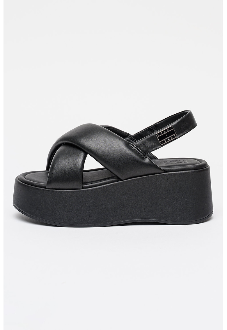 Sandale wedge de piele - Negru