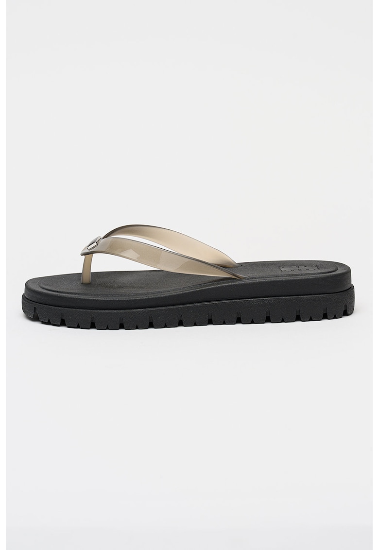 Papuci flip-flop cauciucate cu varf patrat - Gri inchis/Transparent