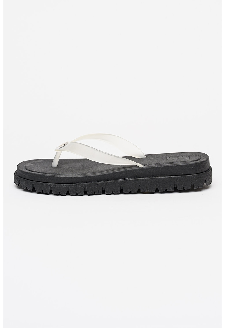 Papuci flip-flop cauciucate cu varf patrat - Gri deschis/Transparent