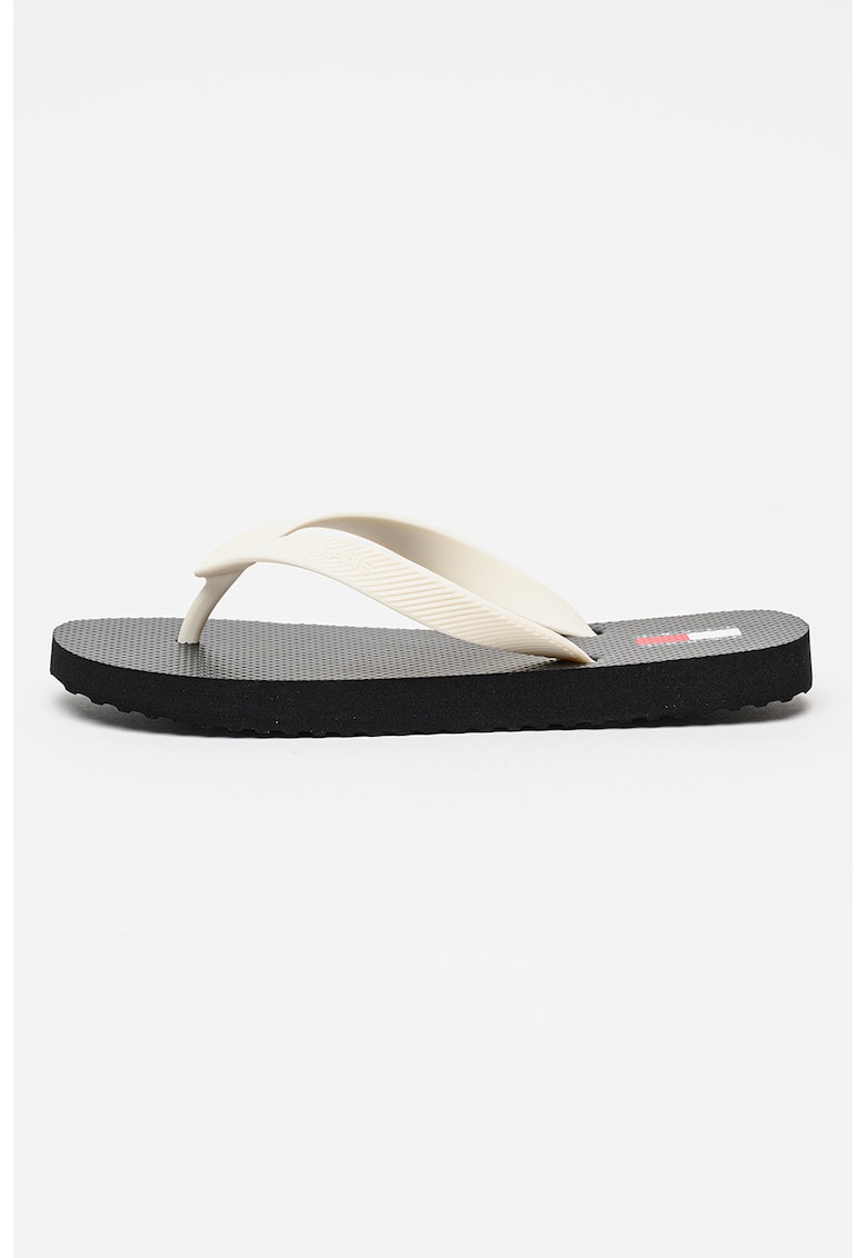 Papuci flip-flop cu logo si varf patrat - Alb