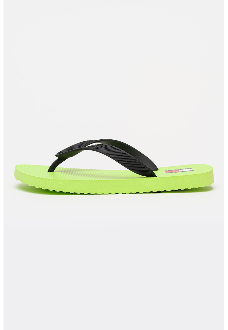 Papuci flip-flop cu logo si varf patrat - Negru