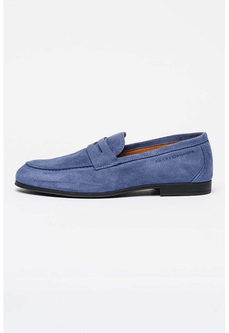 Pantofi loafer de piele intoarsa cu logo - Albastru inchis