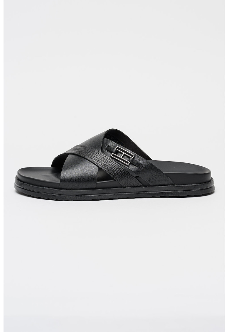 Papuci de piele Flag - Negru