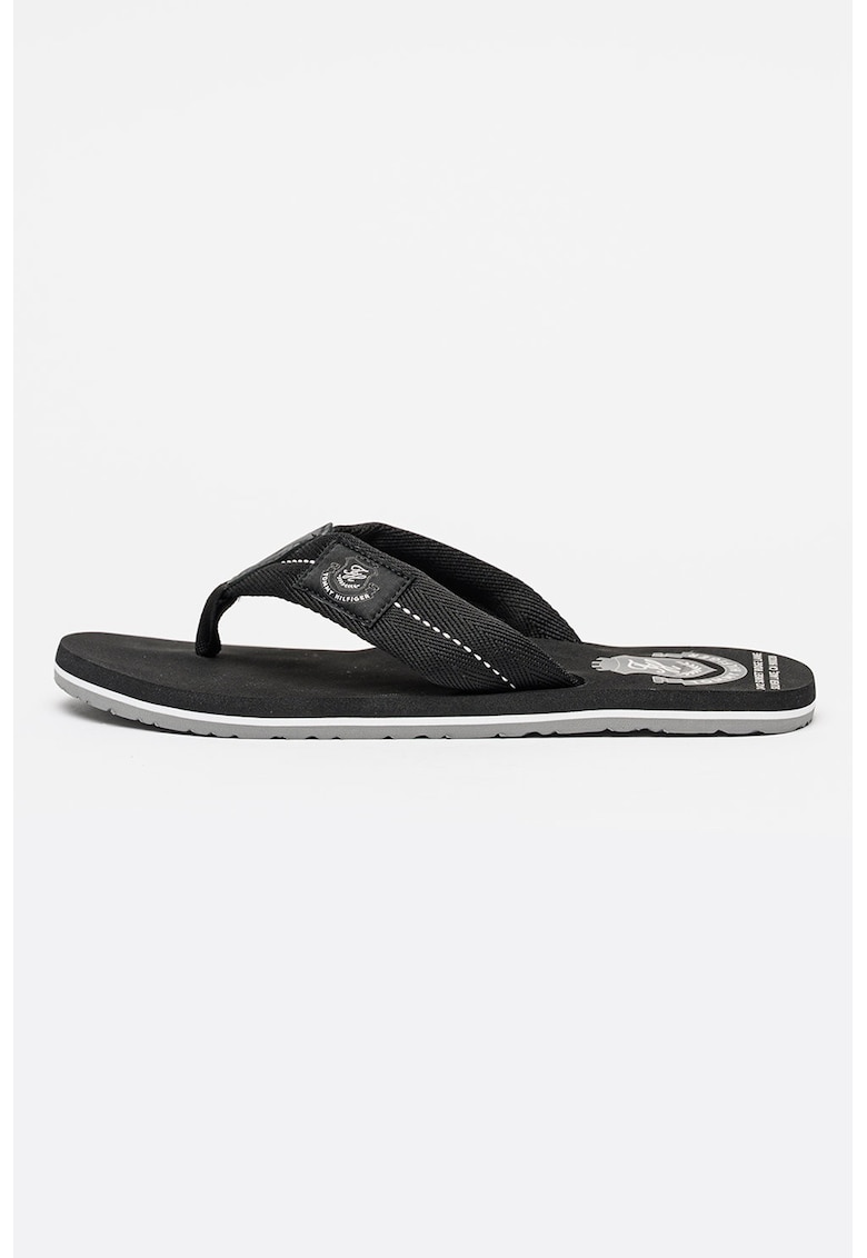 Papuci flip-flop cu logo si aplicatie - Negru