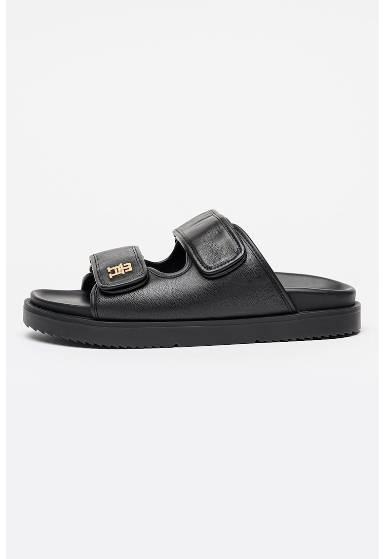 Papuci din piele cu velcro - Auriu/Negru