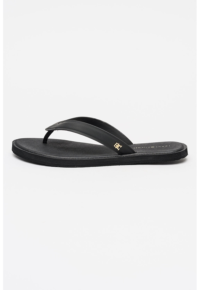 Papuci flip-flop din piele ecologica - Auriu/Negru