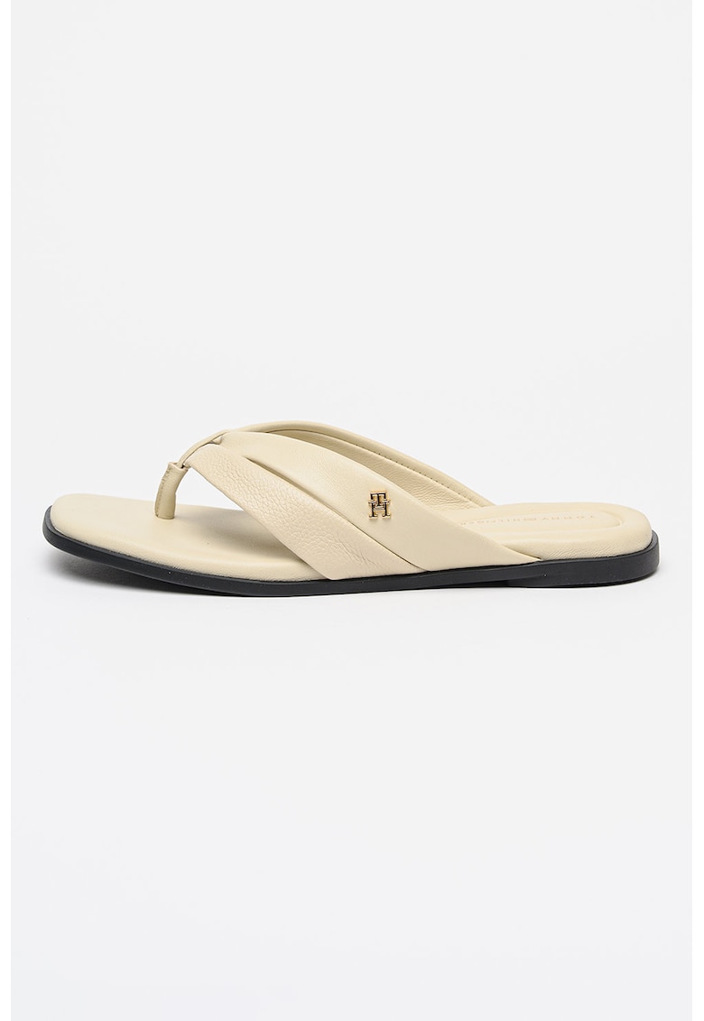 Papuci flip-flop din piele cu logo - Alb fildes