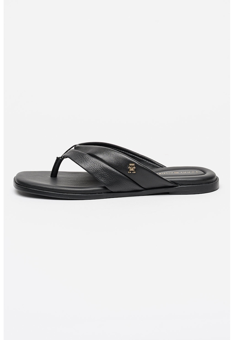 Papuci flip-flop din piele cu logo - Negru