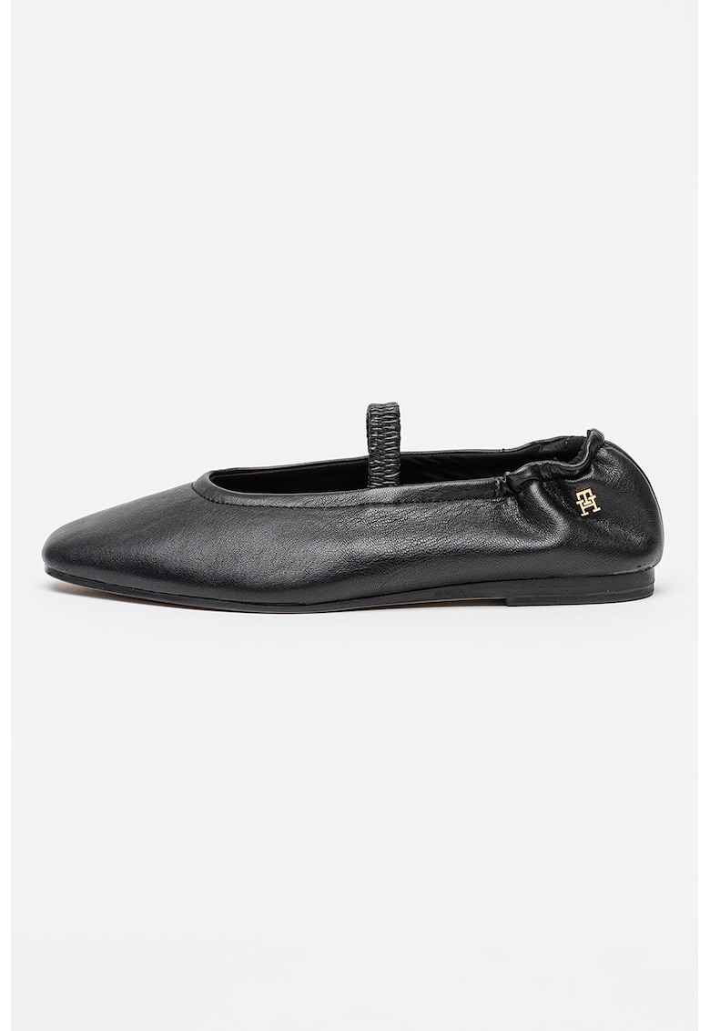 Balerini din piele cu logo - Negru