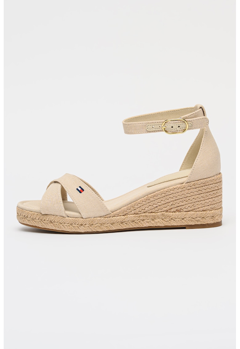Sandale cu talpa wedge din iuta - Auriu/Alb fildes
