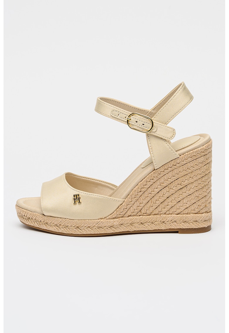 Sandale-espadrile wedge cu aspect de satin - Auriu/Alb fildes