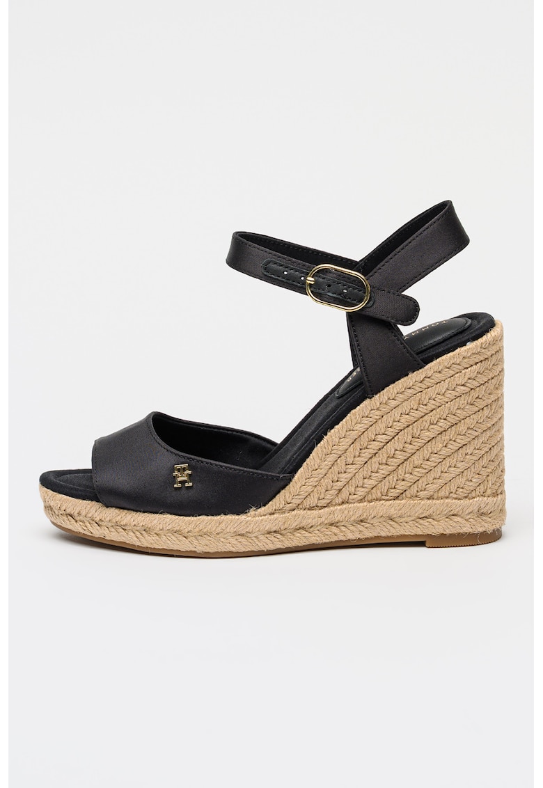 Sandale-espadrile wedge cu aspect de satin - Auriu/Negru