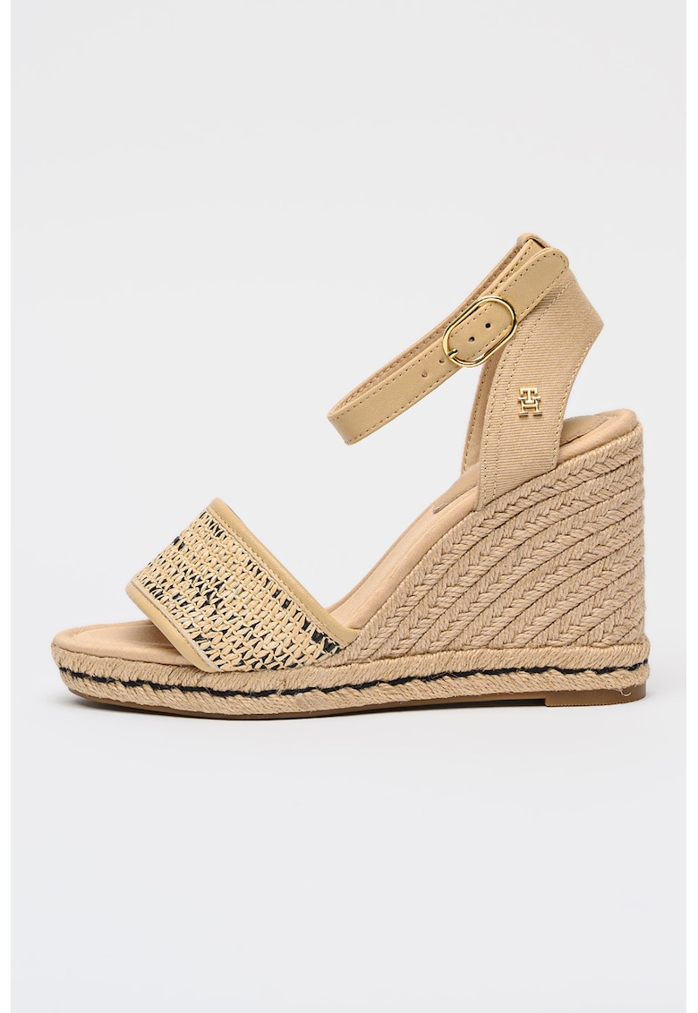 Sandale-espadrile wedge cu bareta pe glezna - Auriu/Bej