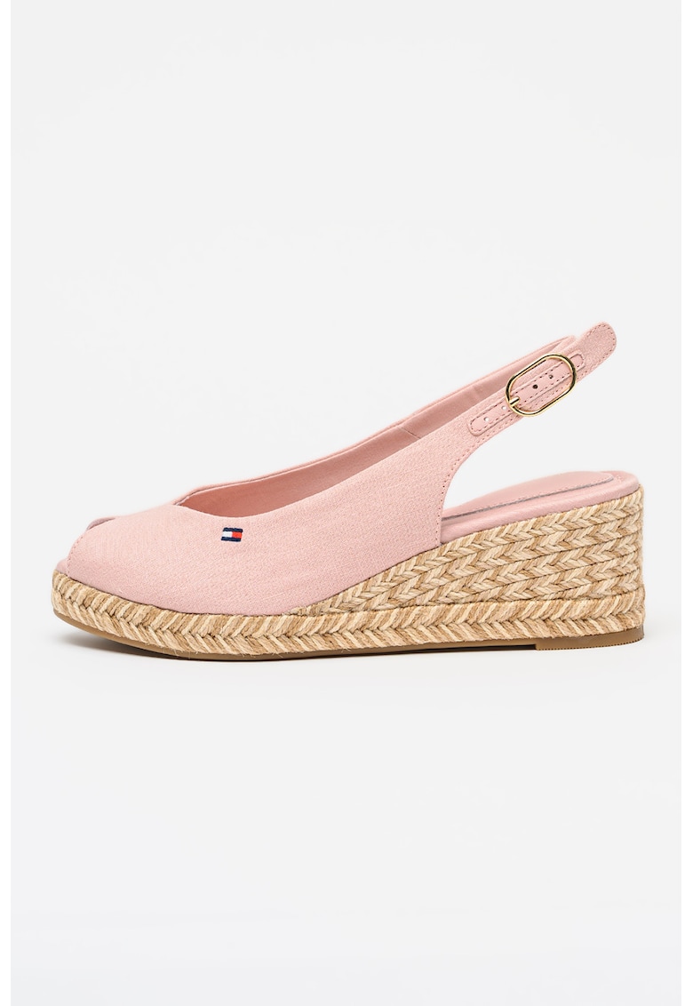 Sandale-espadrile slingback cu talpa wedge - Roz deschis