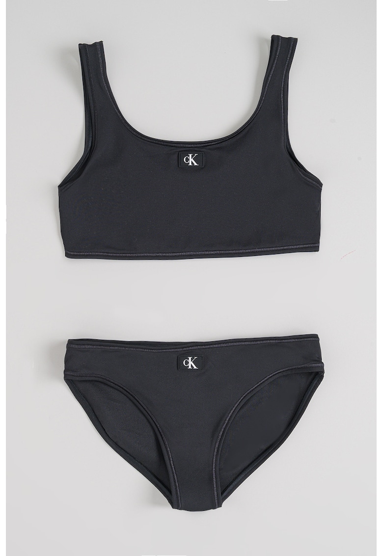 Costum de baie cu doua piese si aplicatie logo - Negru