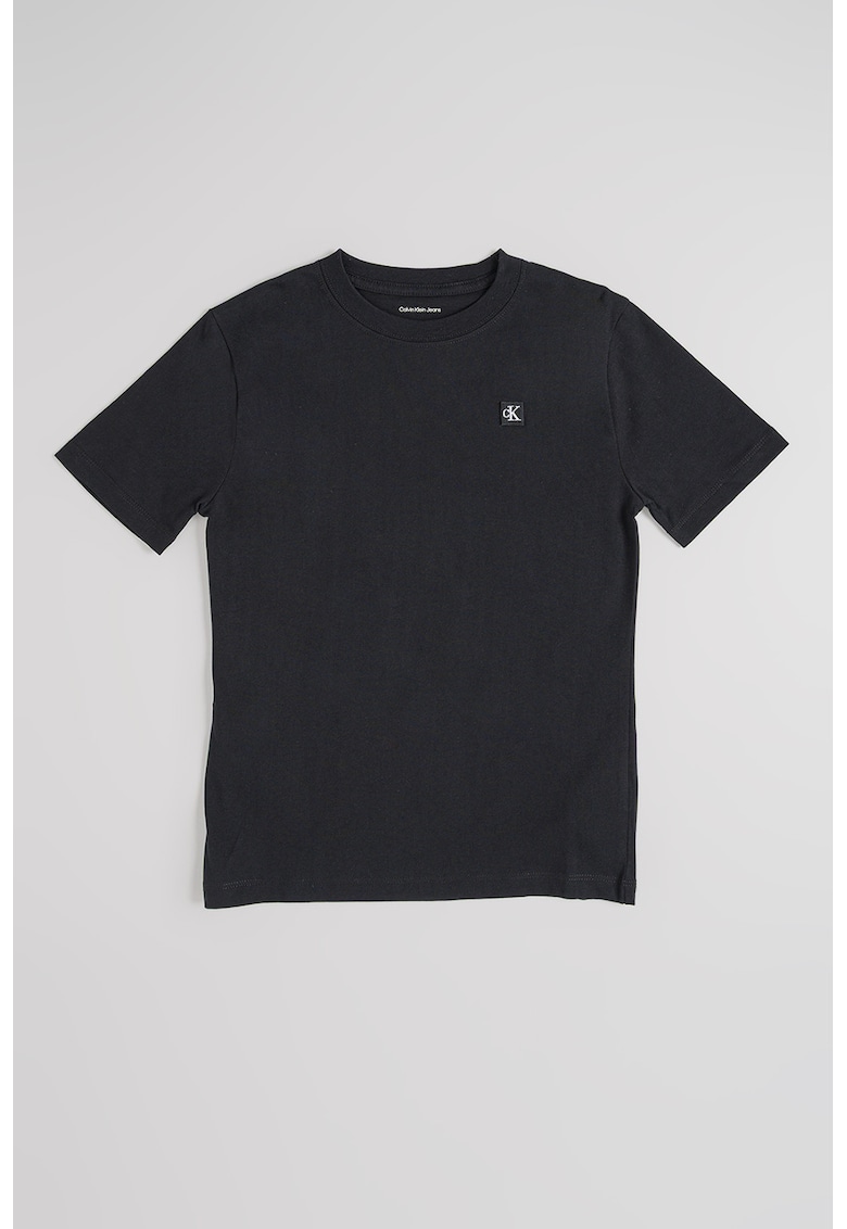 Tricou din bumbac organic cu aplicatie logo discreta - Negru