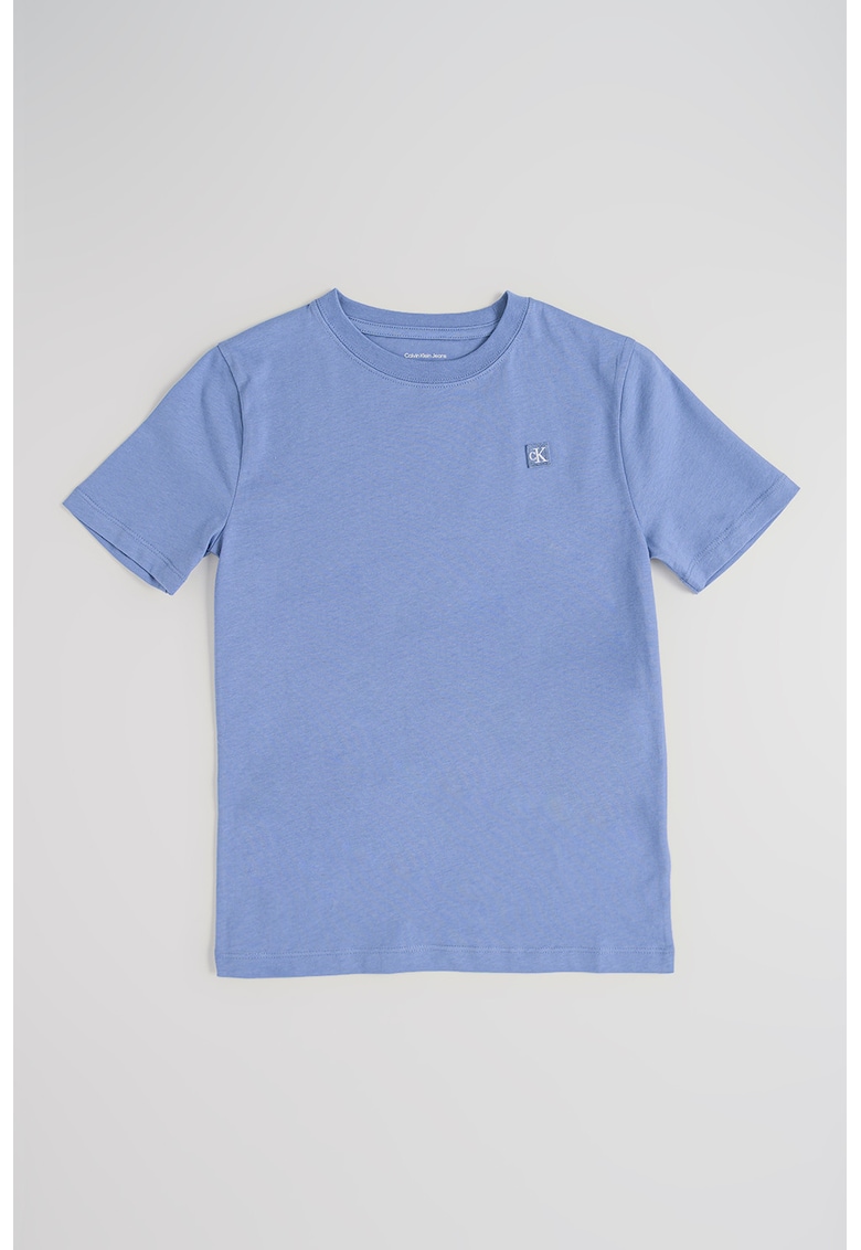 Tricou din bumbac organic cu aplicatie logo discreta - Albastru pastel