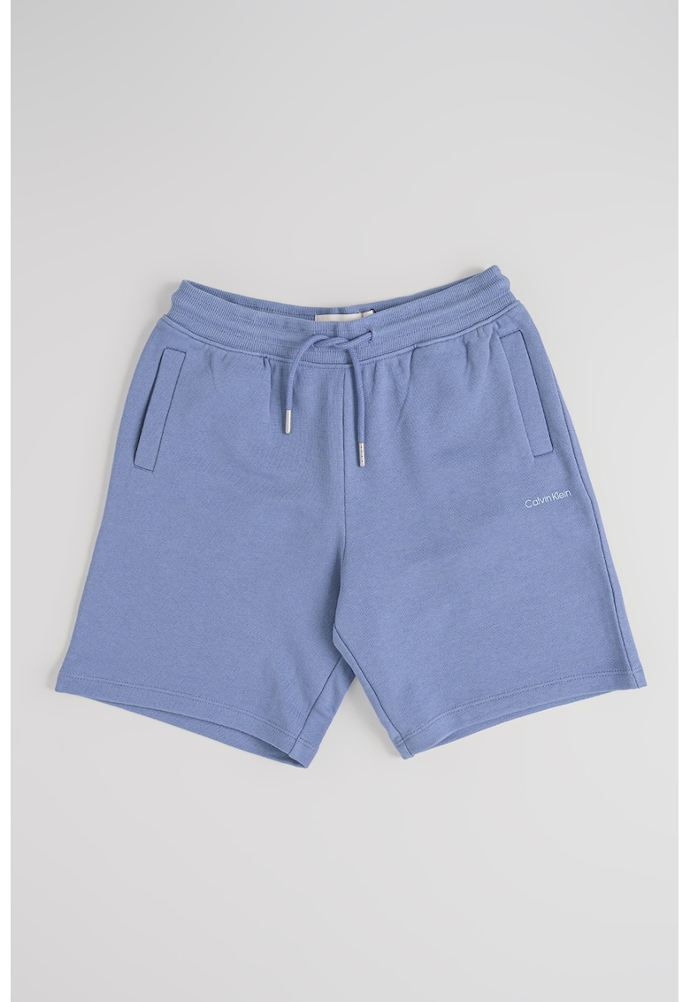 Pantaloni scurti din bumbac organic cu logo - Albastru inchis