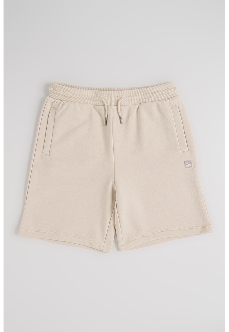 Pantaloni scurti din bumbac organic cu snur in talie - Bej deschis
